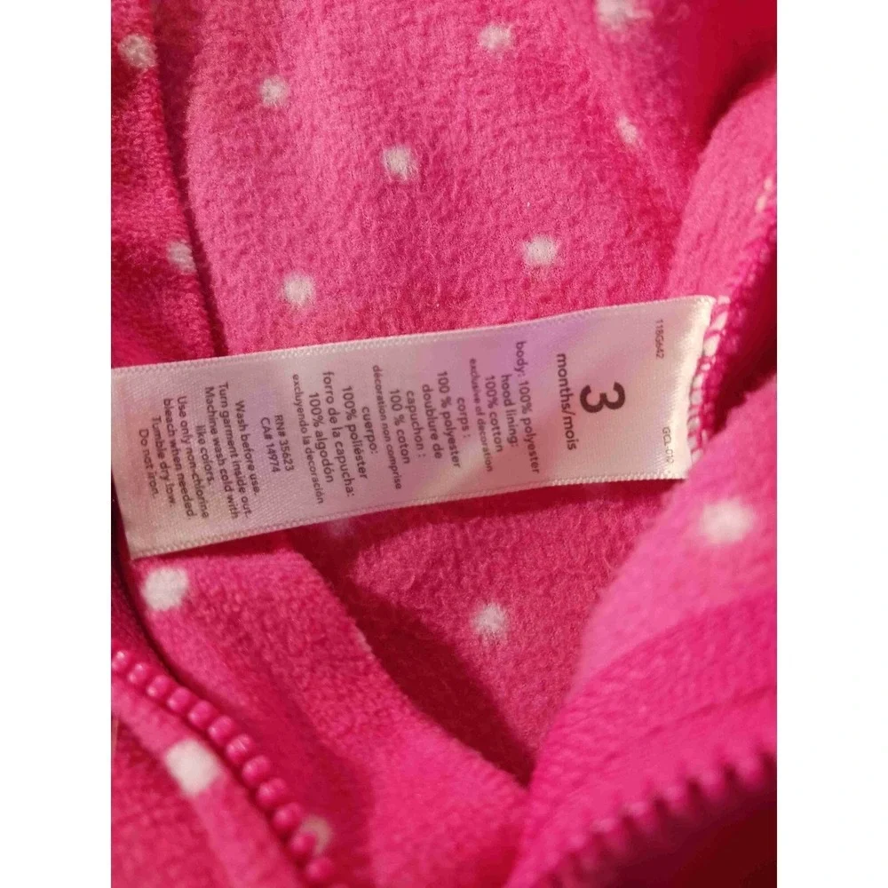 Carter's 3M Pink Polka Dot Hooded Romper Fleece‎ One Piece 
